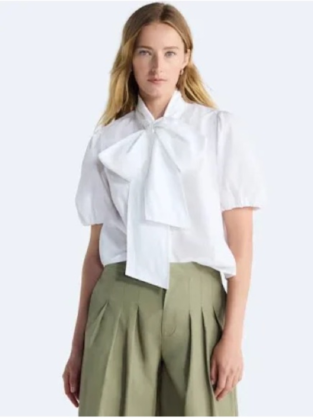 Crisp and lovely 💯 Cotton 
Free Assembly Womens Puff Sleeve Bow Neck Top Large